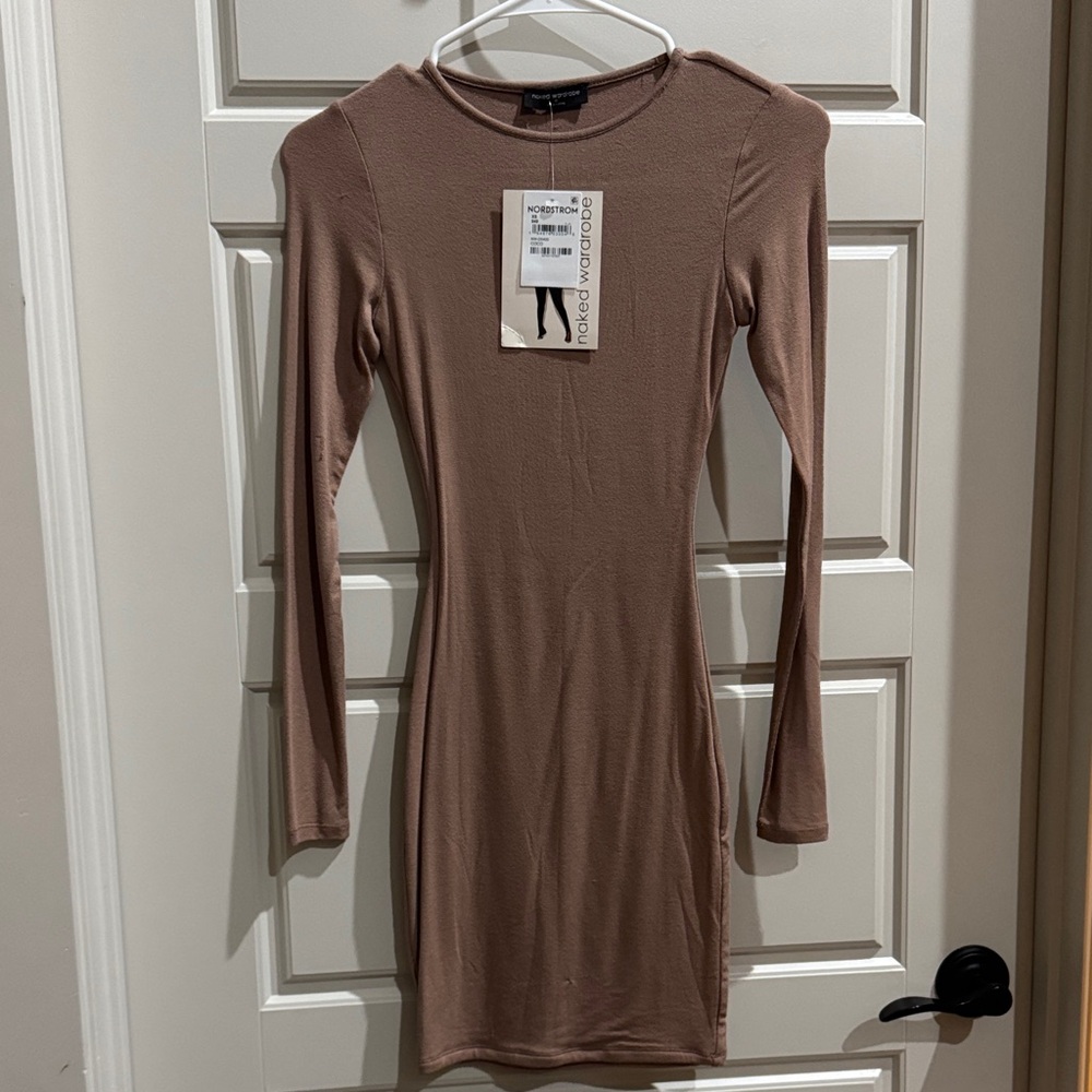 Fashion Nova Long Sleeve Tan Dress